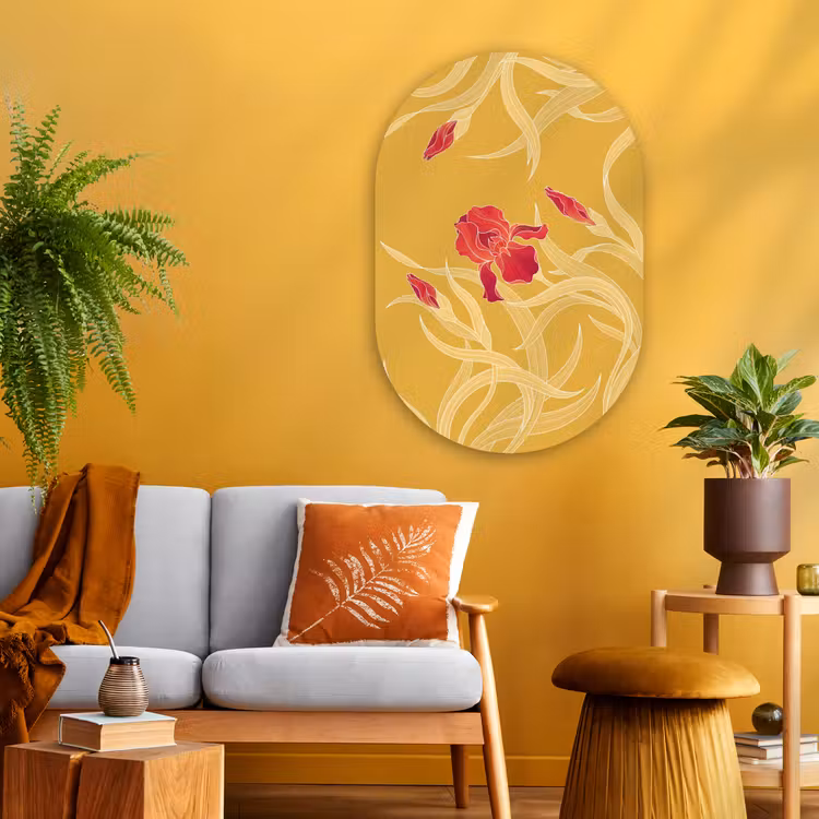 Muurovaal glas - Bloemen - Illustratie - Rood - Bloemen - Illustratie - Rood Wandcirkel Ovaal Glas middel