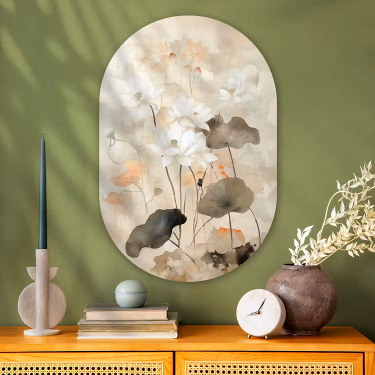 Bloemen - Japandi - Wabi sabi Wandcirkel Ovaal Glas middel -sfeer2