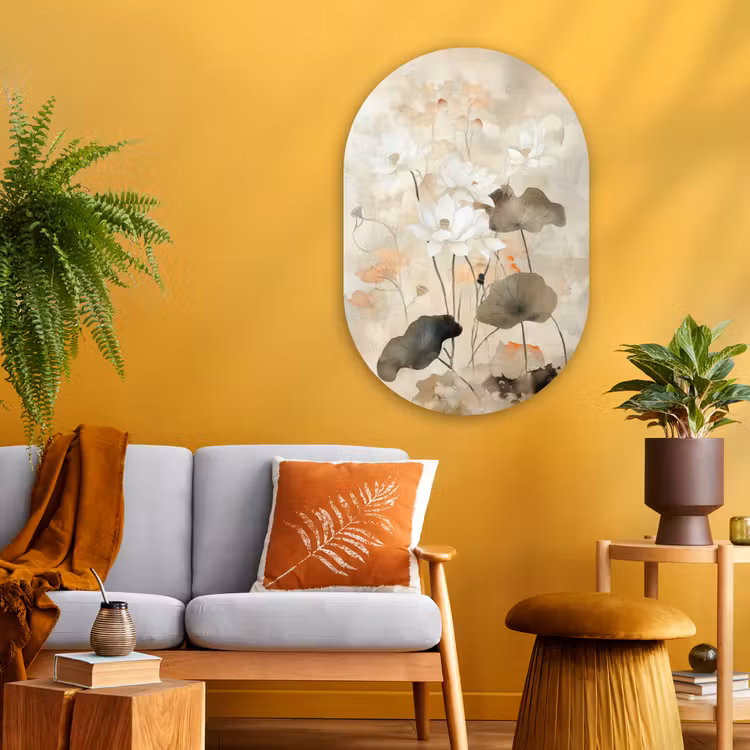 Bloemen - Japandi - Wabi sabi Wandcirkel Ovaal Glas middel -sfeer4