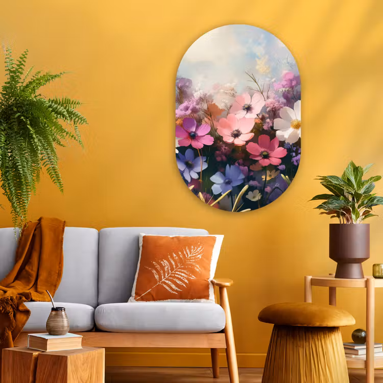 Bloemen - Kleurrijk - Bloei Wandcirkel Ovaal Glas middel -sfeer4