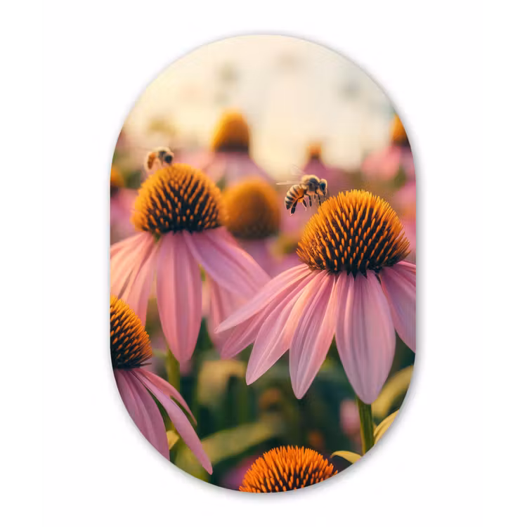 Bloemen - Paars - Bijen Wandcirkel Ovaal Glas middel -3d