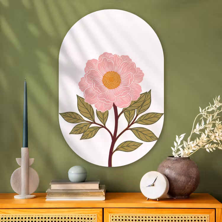 Muurovaal glas - Bloemen - Roze - Illustratie - Bloemen - Roze - Illustratie Wandcirkel Ovaal Glas middel