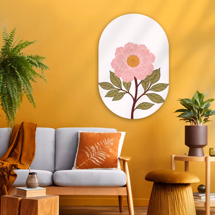 Muurovaal glas - Bloemen - Roze - Illustratie - Bloemen - Roze - Illustratie Wandcirkel Ovaal Glas middel