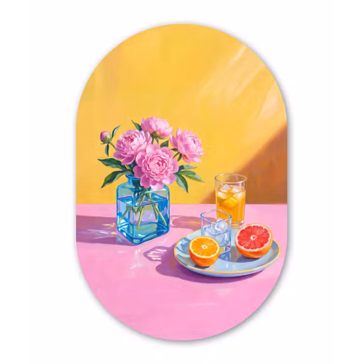 Muurovaal glas - Bloemen - Roze - Modern - Bloemen - Roze - Modern Wandcirkel Ovaal Glas middel