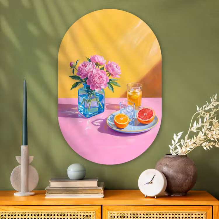 Muurovaal glas - Bloemen - Roze - Modern - Bloemen - Roze - Modern Wandcirkel Ovaal Glas middel