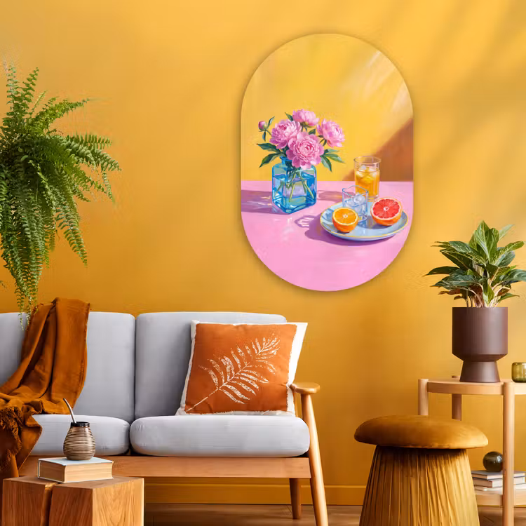 Muurovaal glas - Bloemen - Roze - Modern - Bloemen - Roze - Modern Wandcirkel Ovaal Glas middel