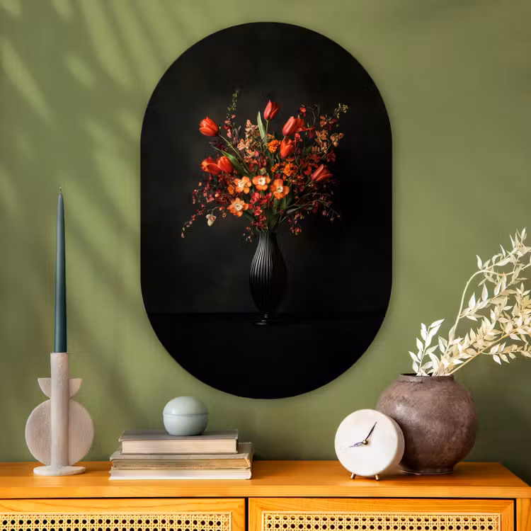 Bloemen - Takken - Boeket Wandcirkel Ovaal Glas middel -sfeer2
