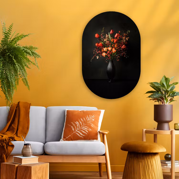 Bloemen - Takken - Boeket Wandcirkel Ovaal Glas middel -sfeer4