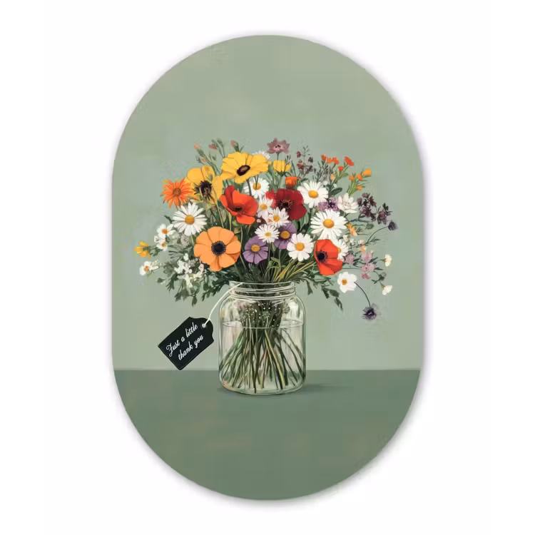 Bloemen - Vaas - Kaartje Wandcirkel Ovaal Glas middel -3d