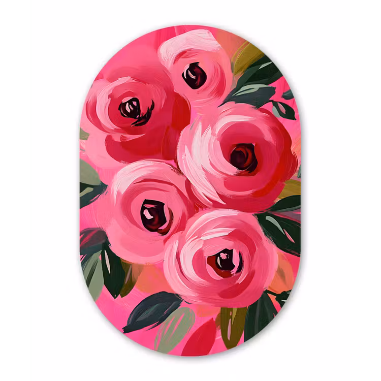 Bloemen - Verf - Roze Wandcirkel Ovaal Glas middel -3d