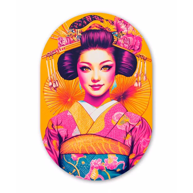 Bloemen - Vrouw - Kimono - Roze Wandcirkel Ovaal Glas middel -3d