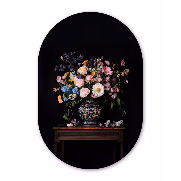 Bloemenvaas - Hout - Bloemen - Boeket Wandcirkel Ovaal Glas middel -3d