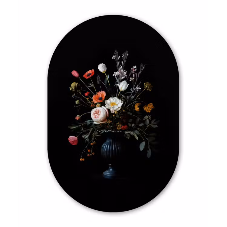 Bloemstuk - Vaas - Zwart Wandcirkel Ovaal Glas middel -3d