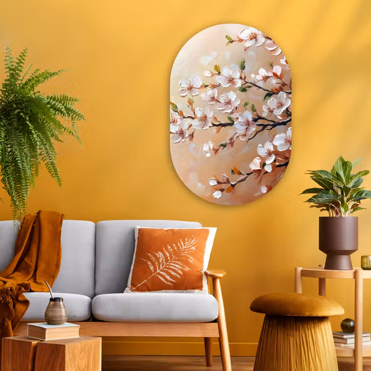 Bloesemtakken - Schilderachtig - Roze Wandcirkel Ovaal Glas middel -sfeer4
