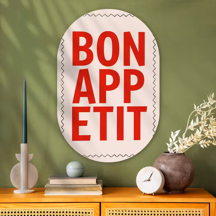 Blokletters - Rood - Kartelrand Wandcirkel Ovaal Glas middel -sfeer2