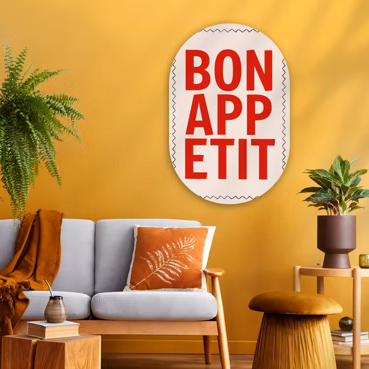 Blokletters - Rood - Kartelrand Wandcirkel Ovaal Glas middel -sfeer4