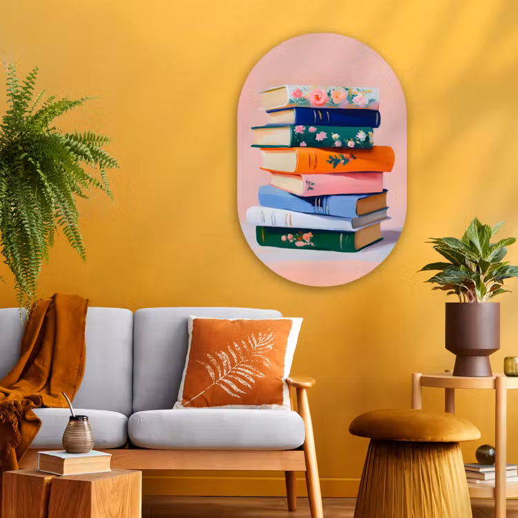 Boeken - Stapel - Kleurrijk Wandcirkel Ovaal Glas middel -sfeer4