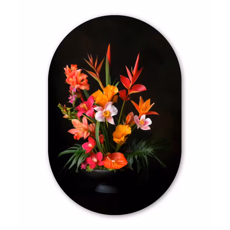 Boeket - Bloemen - Exotisch Wandcirkel Ovaal Glas middel -3d