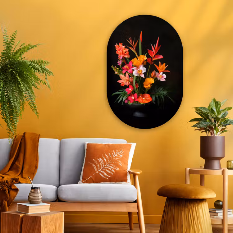 Boeket - Bloemen - Exotisch Wandcirkel Ovaal Glas middel -sfeer4