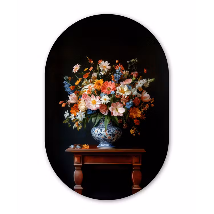 Boeket - Roze - Bloemen - Vaas Wandcirkel Ovaal Glas middel -3d