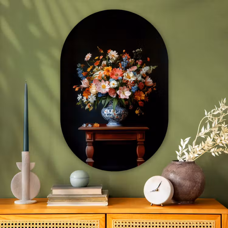 Boeket - Roze - Bloemen - Vaas Wandcirkel Ovaal Glas middel -sfeer2