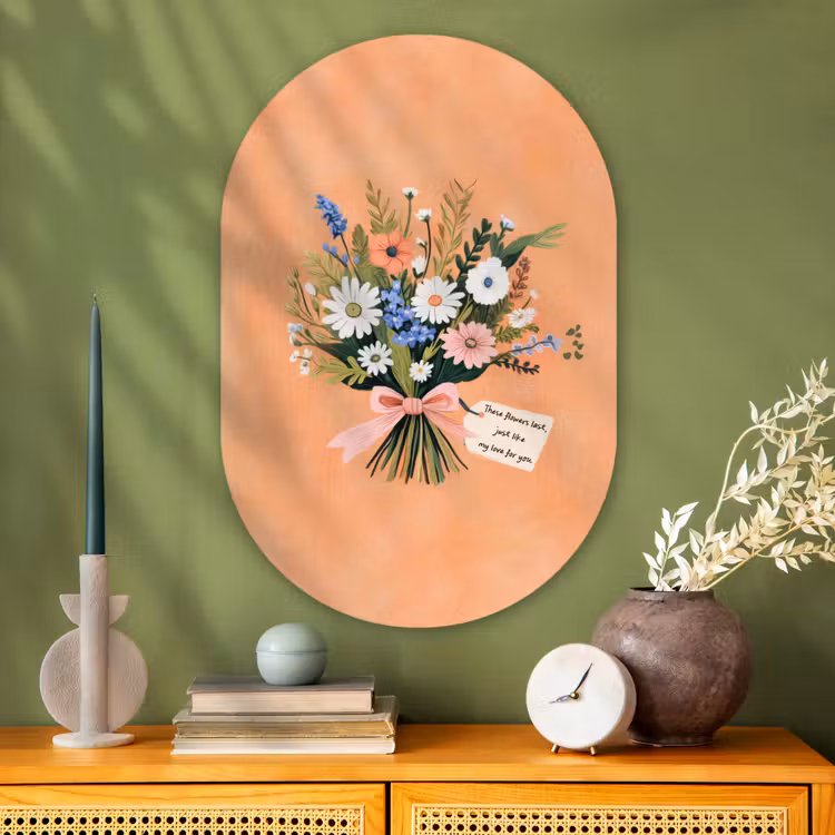 Boeket - Strikje - Quote Wandcirkel Ovaal Glas middel -sfeer2