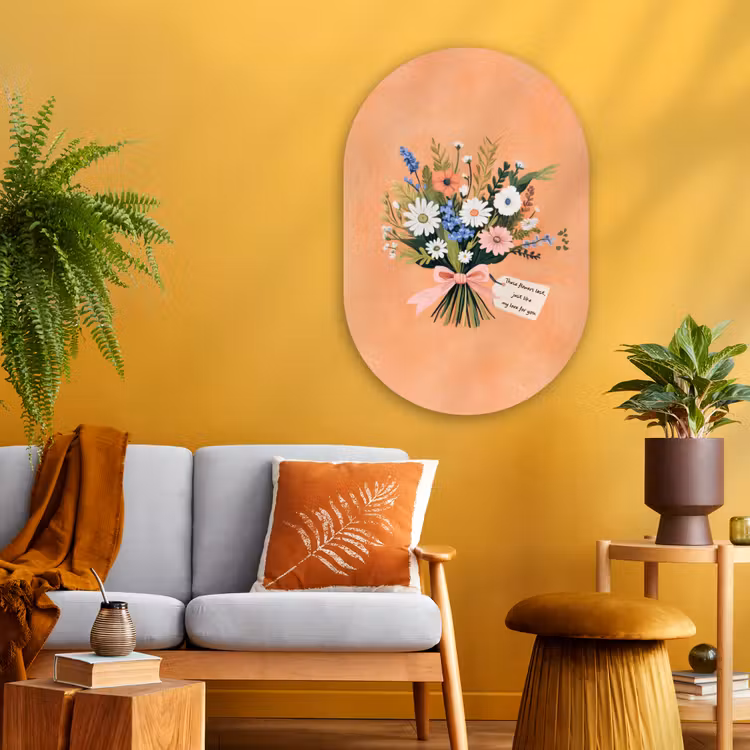 Boeket - Strikje - Quote Wandcirkel Ovaal Glas middel -sfeer4