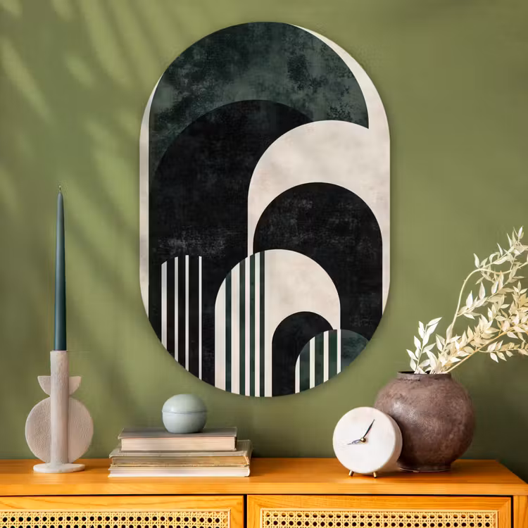 Bogen - Donkergroen - Lijnen Wandcirkel Ovaal Glas middel -sfeer2