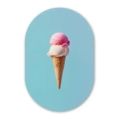 Bolletjes - Schepijs - Hoorntje - Blauw Wandcirkel Ovaal Glas middel -3d