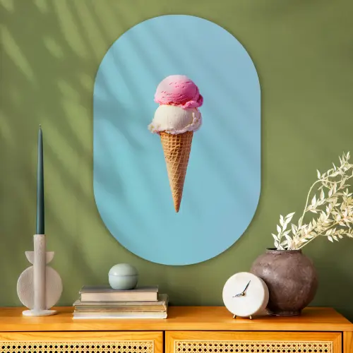 Bolletjes - Schepijs - Hoorntje - Blauw Wandcirkel Ovaal Glas middel -sfeer2