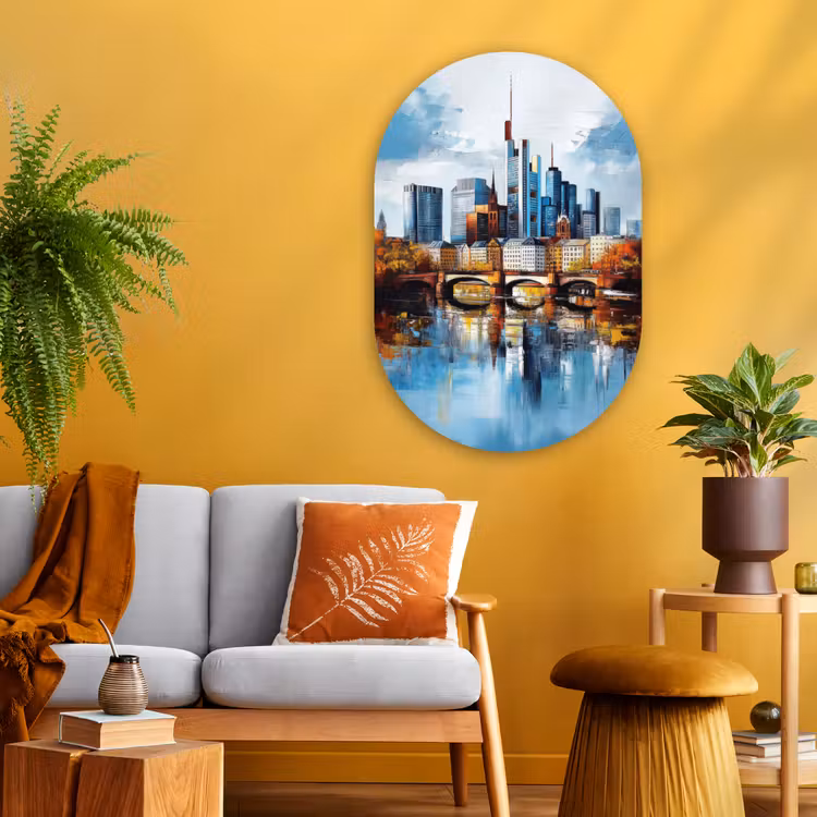 Bomen Frankfurt- Stad - Skyline - Brug Wandcirkel Ovaal Glas middel -sfeer4