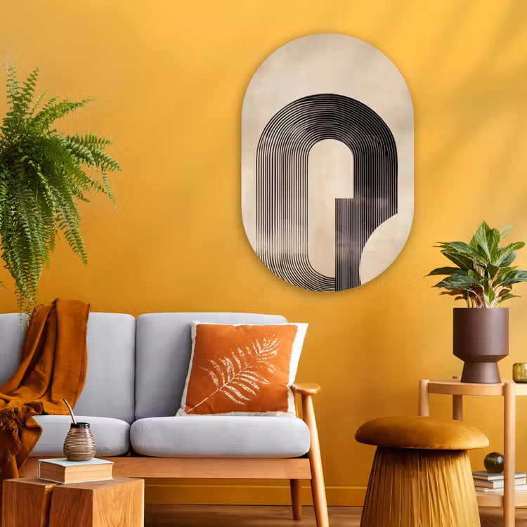 Boog - Strepen - Minimalistisch - Zwart Wandcirkel Ovaal Glas middel -sfeer4