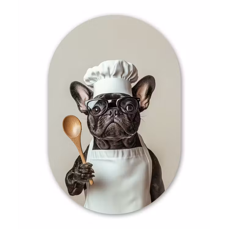 Bril - Hond - Kok Wandcirkel Ovaal Glas middel -3d