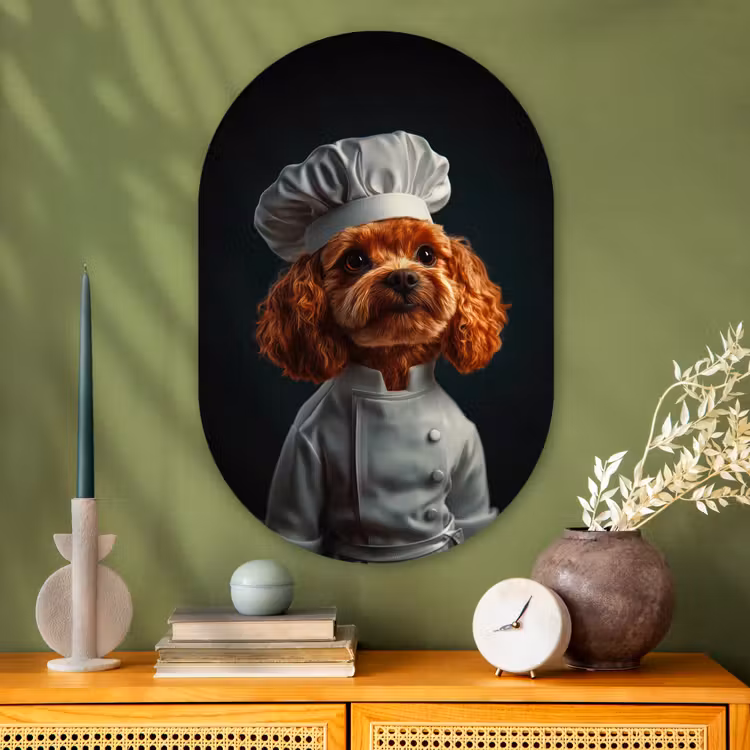 Bruin - Kok - Hondje Wandcirkel Ovaal Glas middel -sfeer2