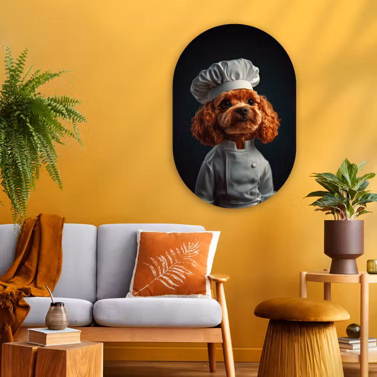 Bruin - Kok - Hondje Wandcirkel Ovaal Glas middel -sfeer4