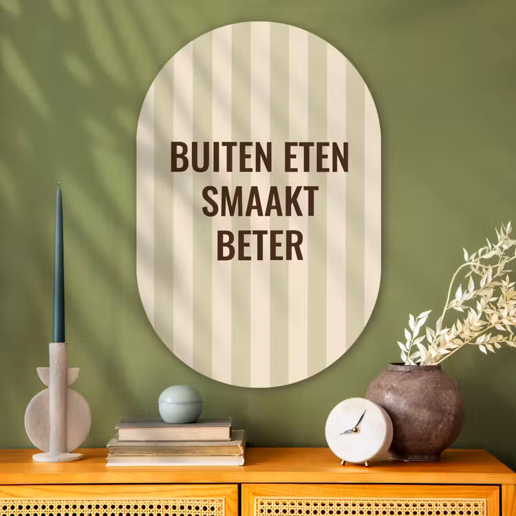 Buiten - Quote - Strepen - Zomer Wandcirkel Ovaal Glas middel -sfeer2