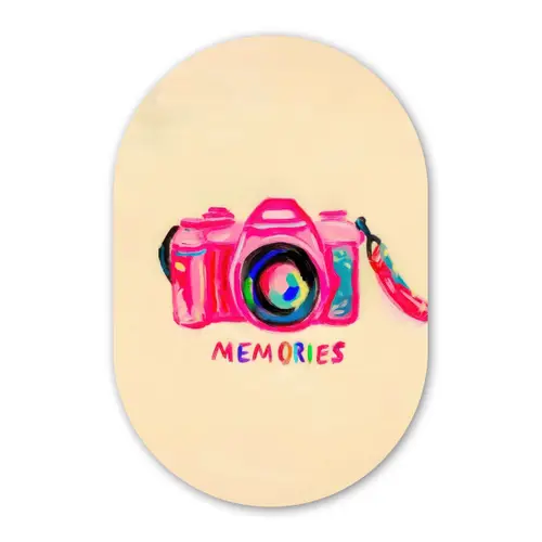 Camera - Memories - Roze - Geschilderd Wandcirkel Ovaal Glas middel -3d