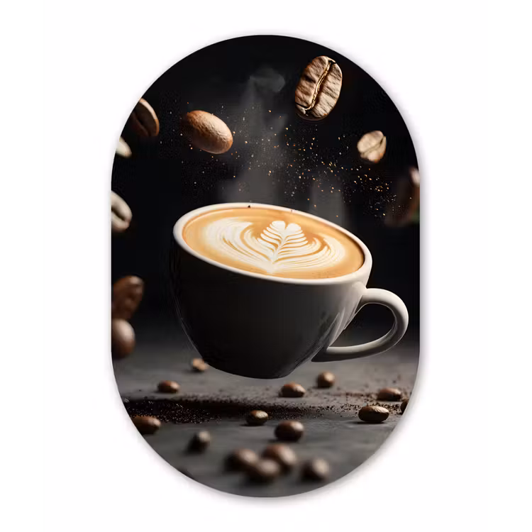 Cappuccino - Kop - Bonen - Bruin Wandcirkel Ovaal Glas middel -3d