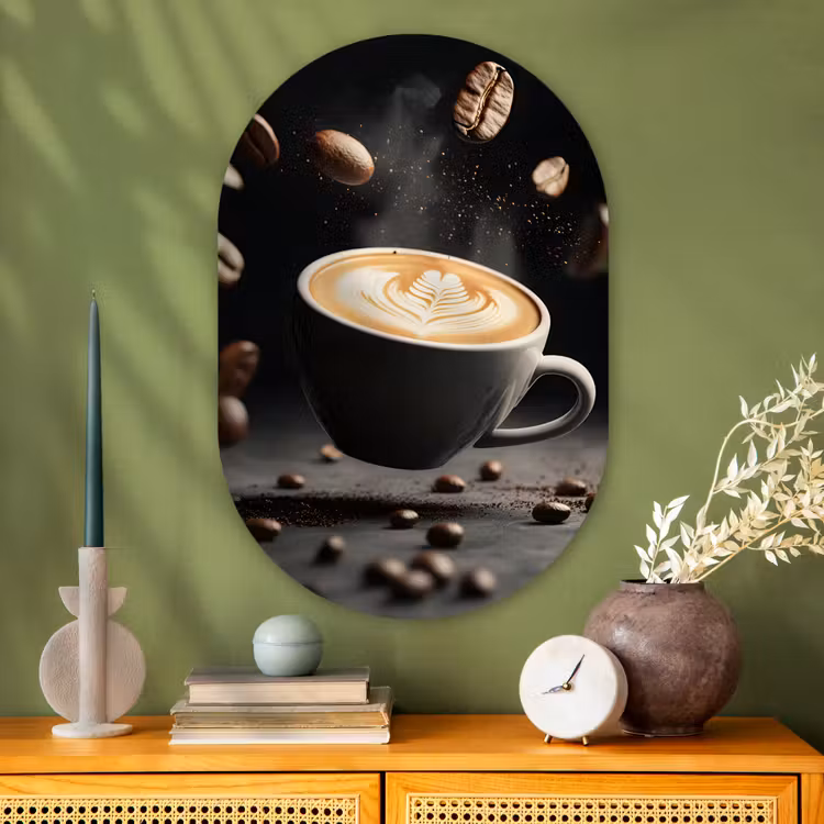 Cappuccino - Kop - Bonen - Bruin Wandcirkel Ovaal Glas middel -sfeer2