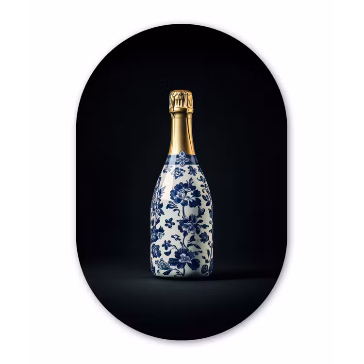 Champagne - Bloemen - Goud - Chique Wandcirkel Ovaal Glas middel -3d