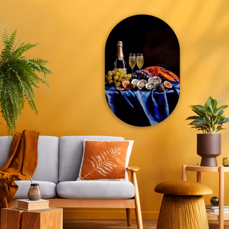 Champagne - Luxe - Oesters Wandcirkel Ovaal Glas middel -sfeer4