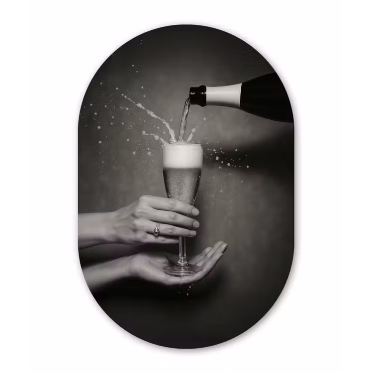 Champagnefles - Glas - Minimalistisch - Spetters Wandcirkel Ovaal Glas middel -3d