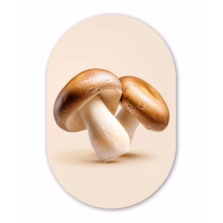 Champignons - Zacht - Beige Wandcirkel Ovaal Glas middel -3d