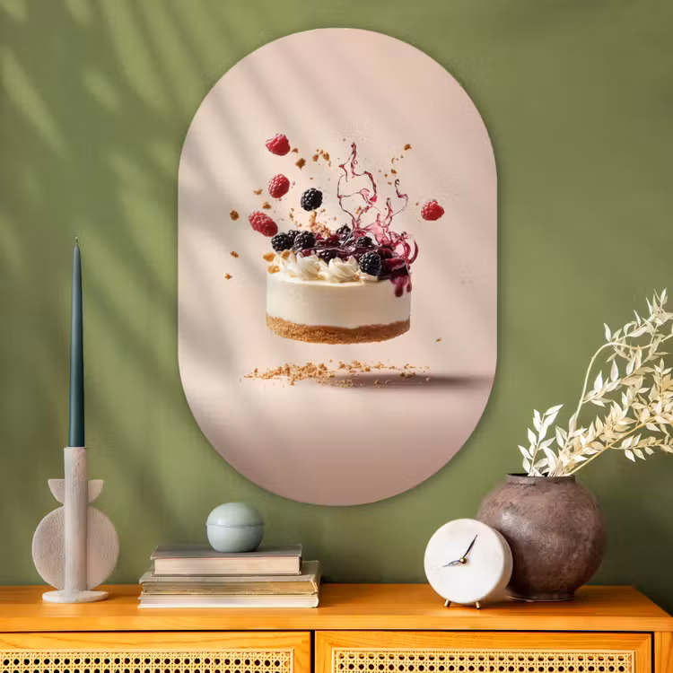 Cheesecake - Eten - Roze - Taart Wandcirkel Ovaal Glas middel -sfeer2