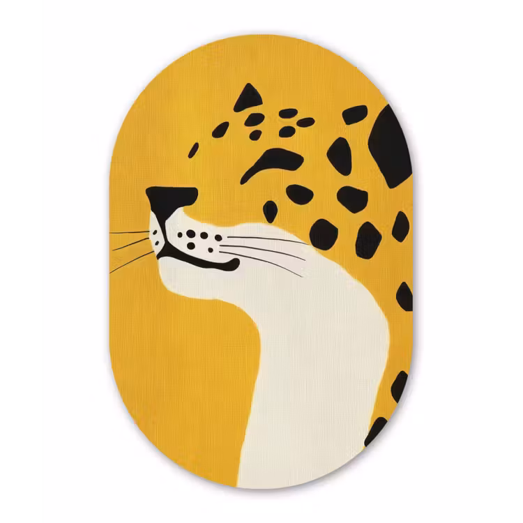 Cheetah - Illustratie - Geel Wandcirkel Ovaal Glas middel -3d