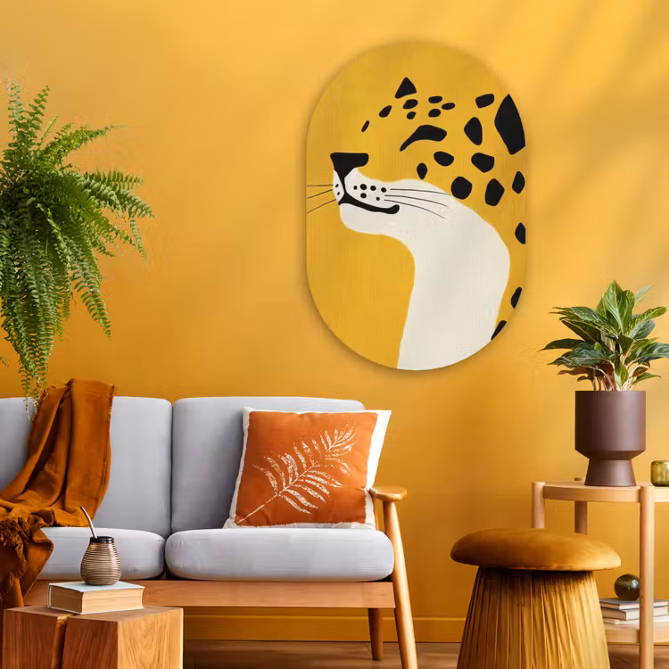 Cheetah - Illustratie - Geel Wandcirkel Ovaal Glas middel -sfeer4