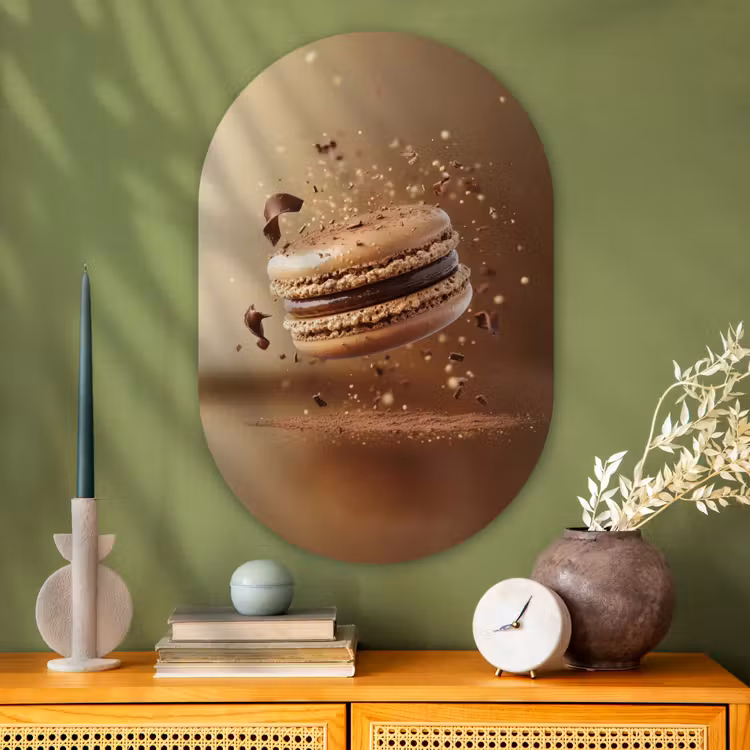 Chocolade - Macarons - Eten - Snoep Wandcirkel Ovaal Glas middel -sfeer2