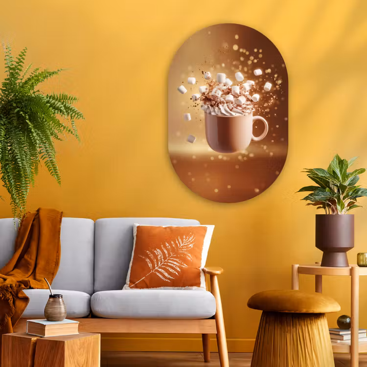 Chocomelk - Drinken - Warm - Bruin Wandcirkel Ovaal Glas middel -sfeer4