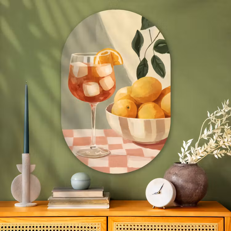 Citroenen - Glas - Tafelkleed - Geblokt Wandcirkel Ovaal Glas middel -sfeer2