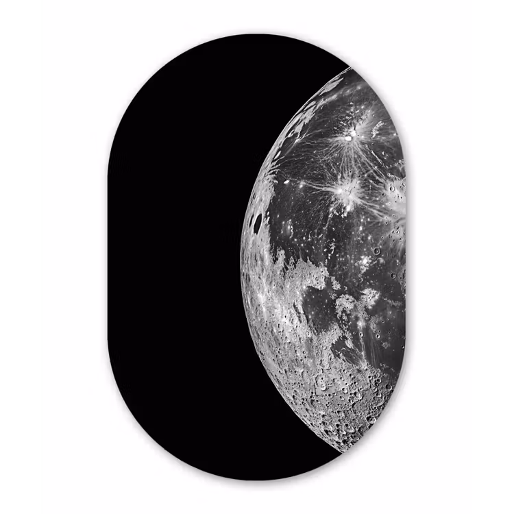 Close-up - Maan - Wit - Textuur Wandcirkel Ovaal Glas middel -3d